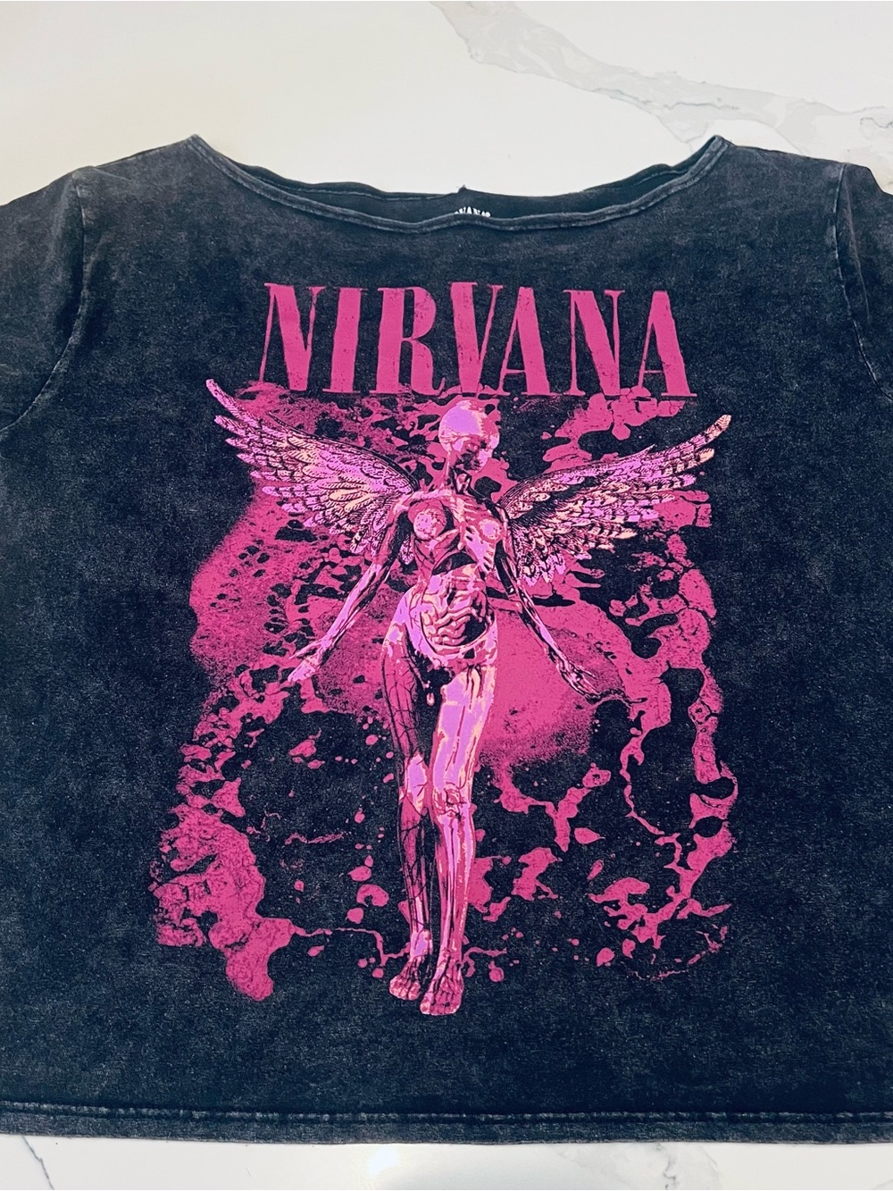 NIRVANA Black Kids Tee with Hot Pink Angel Graphic